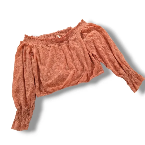 NWT Free People Emily Savannah Red Off-Shoulder Crop Top, Sz L - Picture 1 of 13